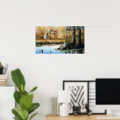 Racoons betreden de Duck Pond Poster (Thuiskantoor)