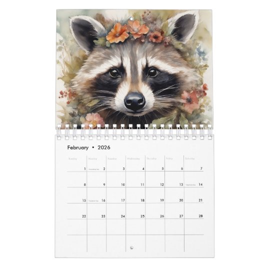 Racoons in bloemen kalender (Feb 2026)