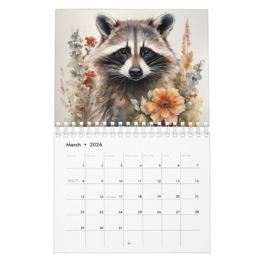 Racoons in bloemen kalender (Mar 2026)