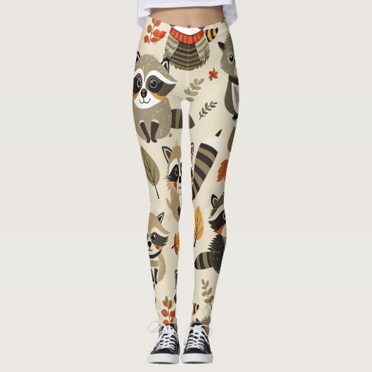 Racoons Waterverf Aangepast patroon Leggings (Voorkant)