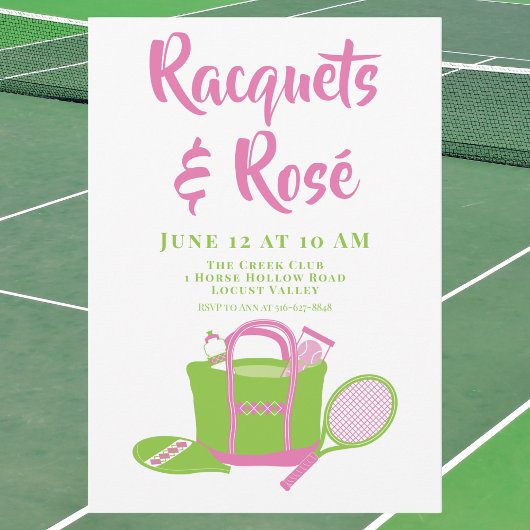 Racquets & Rosé Tennis Party Preppy Dames Dag Kaart