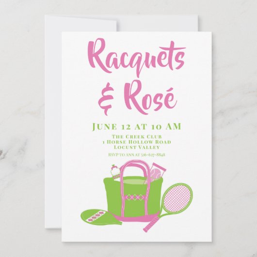 Racquets & Rosé Tennis Party Preppy Dames Dag Kaart (Voorkant)