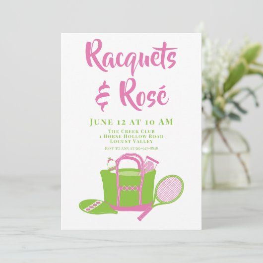 Racquets & Rosé Tennis Party Preppy Dames Dag Kaart (Staand voorkant)
