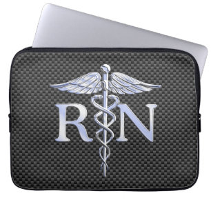 Racy Registered Nurse RN Silver Caduceus Snakes Laptop Sleeve