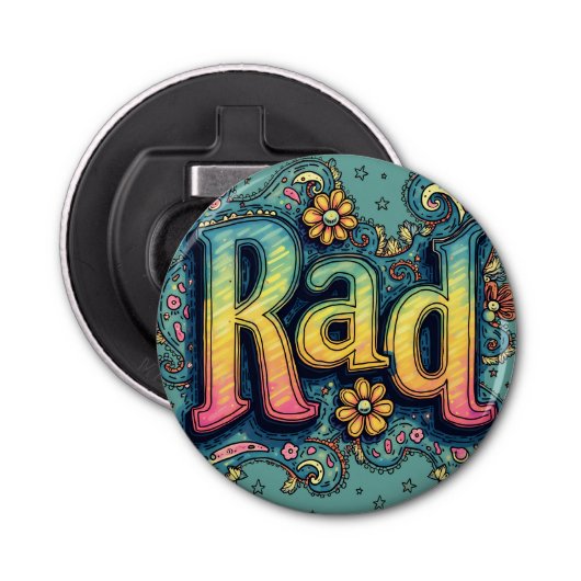 RAD 70s Groovy Psychedelic Aesthetic Button Flesopener (Voorkant)