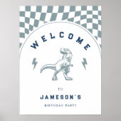 Rad Boys Dinosaurus Blauw Verjaardag Welkom Poster (Voorkant)