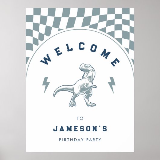 Rad Boys Dinosaurus Blauw Verjaardag Welkom Poster (Voorkant)