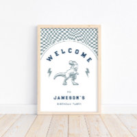 Rad Boys Dinosaurus Blauw Verjaardag Welkom