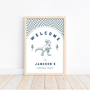 Rad Boys Dinosaurus Blauw Verjaardag Welkom Poster