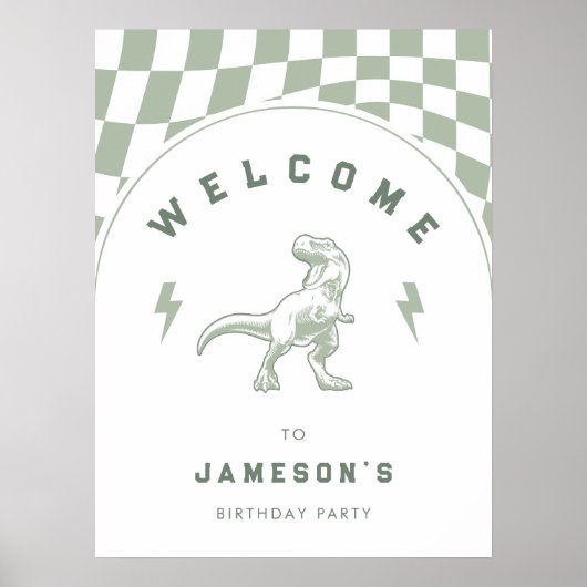 Rad Boys Dinosaurus Groen Verjaardag Welkom Poster (Voorkant)