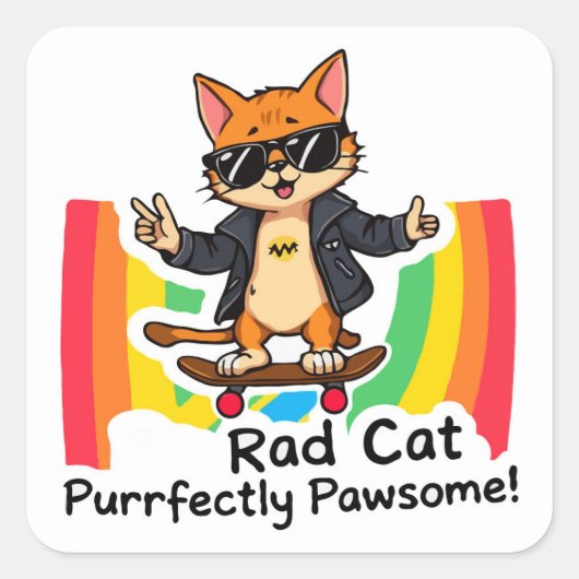 Rad Cat Skateboarden Vierkante Sticker (Voorkant)