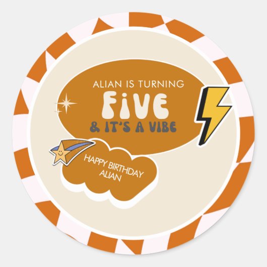 Rad Cool Dude | Jongens Retro Geruit 5e Verjaardag Ronde Sticker (Voorkant)