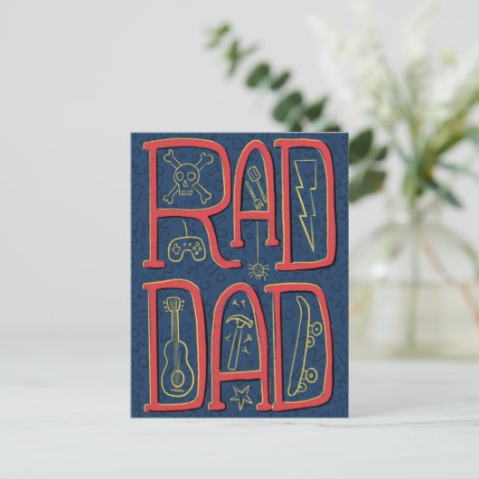 Rad Dad Blue Doodle Vaderdag Briefkaart (Staand voorkant)