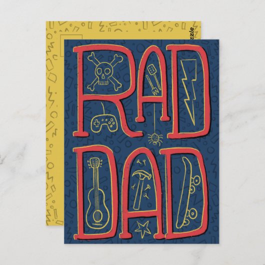 Rad Dad Blue Doodle Vaderdag Briefkaart (Voorkant / Achterkant)