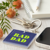 Rad Dad neon green marvy blue modern typografie Sleutelhanger (Voorkant Rechts)