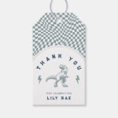 Rad Dinosaurus Drie Rex Jongens Blauw Verjaardag Cadeaulabel (Voorkant)