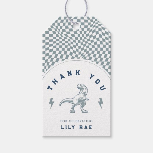 Rad Dinosaurus Drie Rex Jongens Blauw Verjaardag Cadeaulabel (Voorkant)