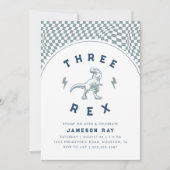 Rad Dinosaurus Drie Rex Jongens Blauw Verjaardag Kaart (Voorkant)