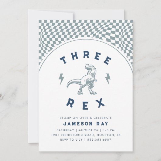 Rad Dinosaurus Drie Rex Jongens Blauw Verjaardag Kaart (Voorkant)