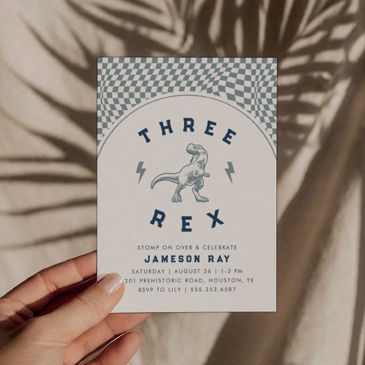 Rad Dinosaurus Drie Rex Jongens Blauw Verjaardag Kaart