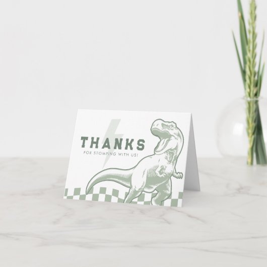 Rad Dinosaurus Drie Rex Jongens Groene Verjaardag Bedankkaart (Voorkant)