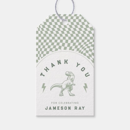 Rad Dinosaurus Drie Rex Jongens Groene Verjaardag Cadeaulabel (Voorkant)