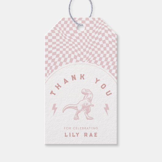 Rad Dinosaurus Drie Rex Meisjes Roze Verjaardag Cadeaulabel (Voorkant)