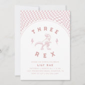 Rad Dinosaurus Drie Rex Roze Meisjes Verjaardag Kaart (Voorkant)