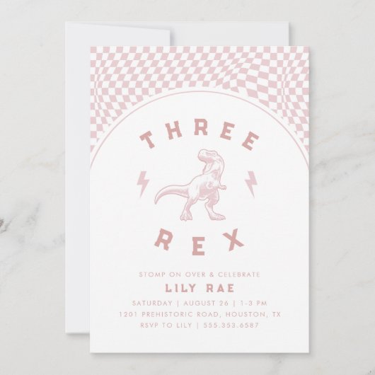 Rad Dinosaurus Drie Rex Roze Meisjes Verjaardag Kaart (Voorkant)