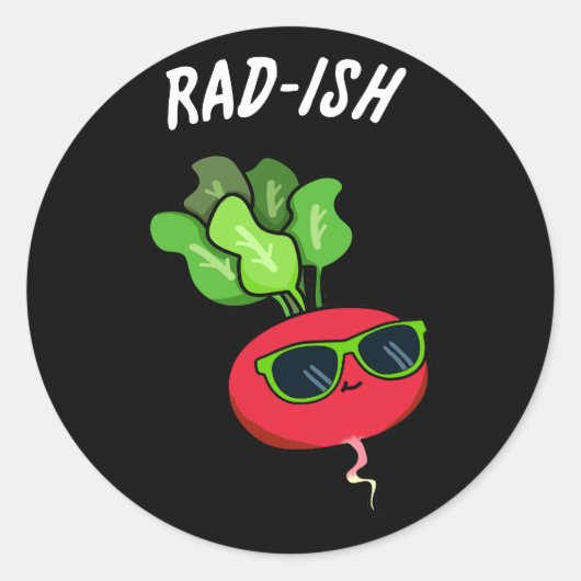 Rad-ish Funny Vegetable Radish Pun Dark BG Ronde Sticker (Voorkant)