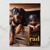 Rad Kerstmis Aangepaste Hond & Biker Meisje Foto Folie Feestdagenkaart (Voorkant)