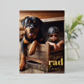 Rad Kerstmis Aangepaste Hond & Biker Meisje Foto Folie Feestdagenkaart (Staand Voorkant)