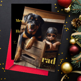 Rad Kerstmis Aangepaste Hond & Biker Meisje Foto Folie Feestdagenkaart