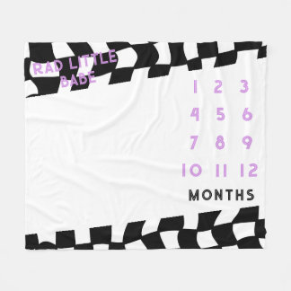 "Rad Little Babe" Check Milestone Fleece Deken
