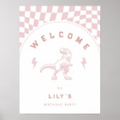 Rad Meisjes Dinosaurus Roze Verjaardag Welkom Poster (Voorkant)