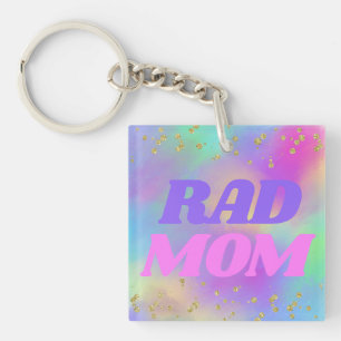 "Rad Mom" Kleurrijke Rainbow Glitter Sleutelhanger