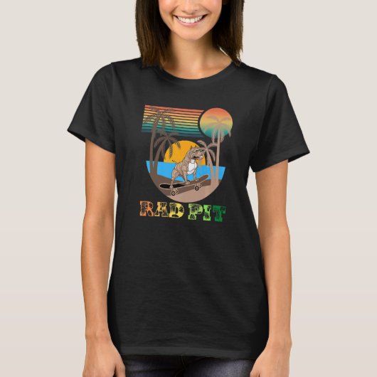 Rad Pit Geweldige Retro Beach Skateboarding Pitbul T-shirt (Voorkant)