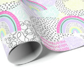 Rad Regenboog 90's Stijl Cute Meisjes Verjaardagsf Cadeaupapier (Rol Hoek)