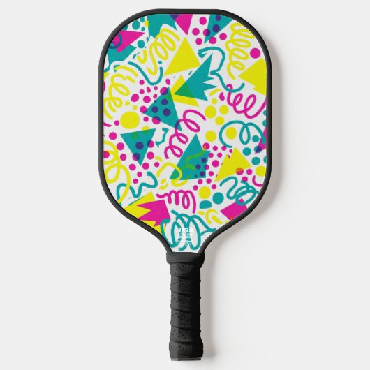 Rad Retro Memphis Pattern Neon 80s Pop Art Pickleball Paddle (Voorkant)