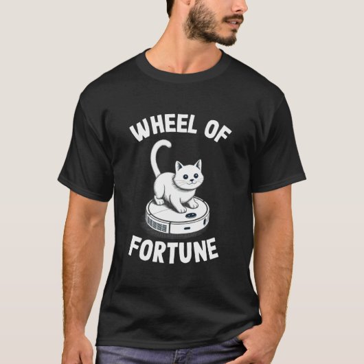 Rad van Fortuin Kat Op Robot Stofzuiger Kat 1 T-shirt (Voorkant)