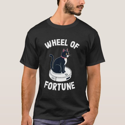 Rad van Fortuin Kat Op Robot Stofzuiger Kat 4 T-shirt (Voorkant)