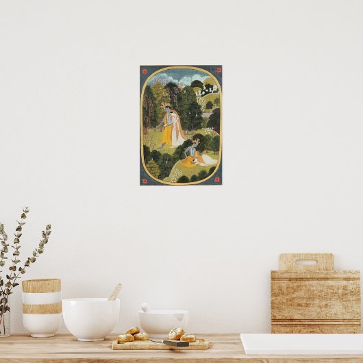 Radha and Krishna walking in a grove Poster (Keuken)