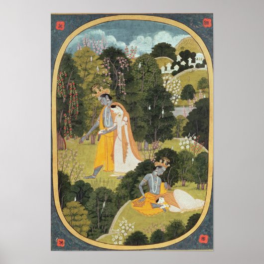 Radha and Krishna walking in a grove Poster (Voorkant)