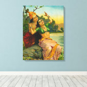 Radha Bilas door Raja Ravi Varma Canvas Afdruk (Insitu (Houten vloer))