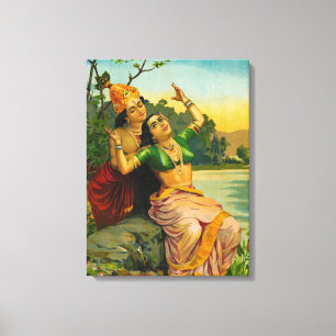 Radha Bilas door Raja Ravi Varma Canvas Afdruk