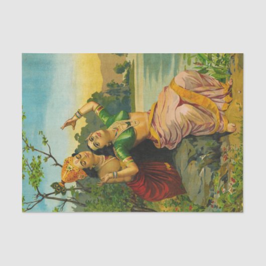 Radha Bilas door Raja Ravi Varma Tissuepapier (Voorkant)