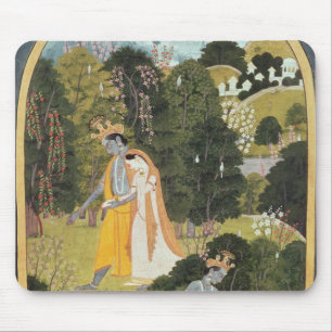 Radha en Krishna die in een grove lopen Muismat