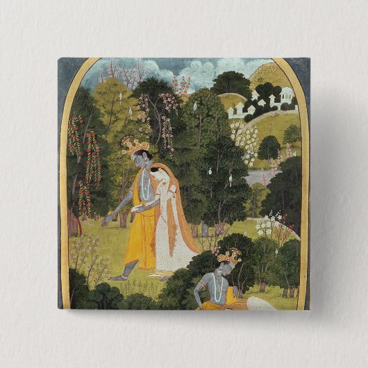 Radha en Krishna die in een grove lopen Vierkante Button 5,1 Cm (Voorkant)
