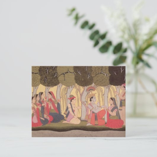 Radha en Krishna gezet in een bosje, Kulu Briefkaart (Staand voorkant)