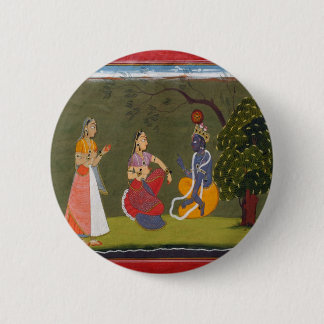 Radha en Krishna in discussie Ronde Button 5,7 Cm